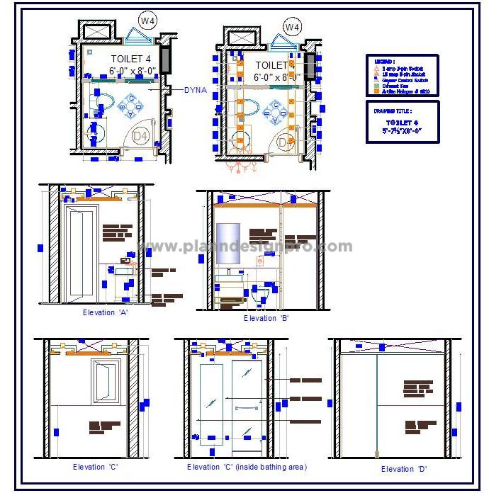 6'x8' Bathroom CAD Drawing with Vanity and Shower Cubicle